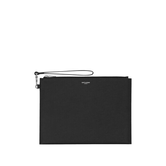 Saint Laurent Men Zipped Tablet Holder In Grain De Poudre-Leather